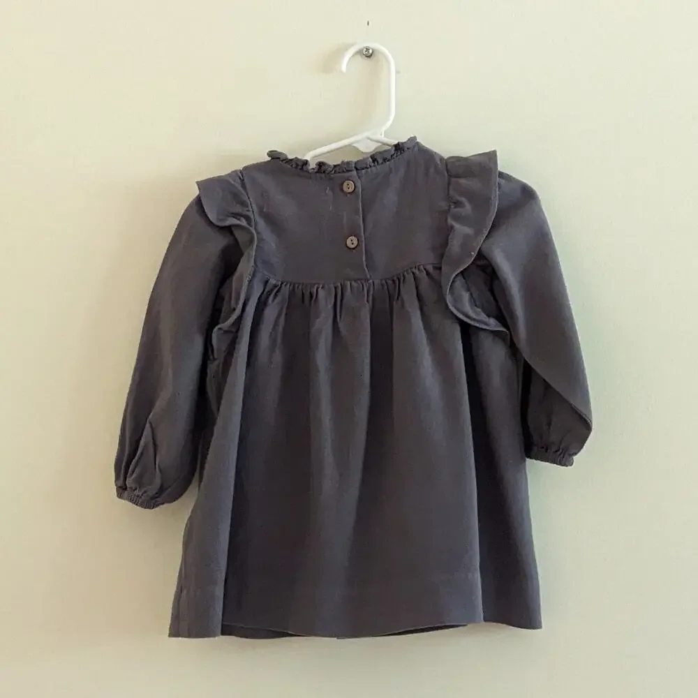 Zara Embroidered Dress Size 9/12m Gray Blue